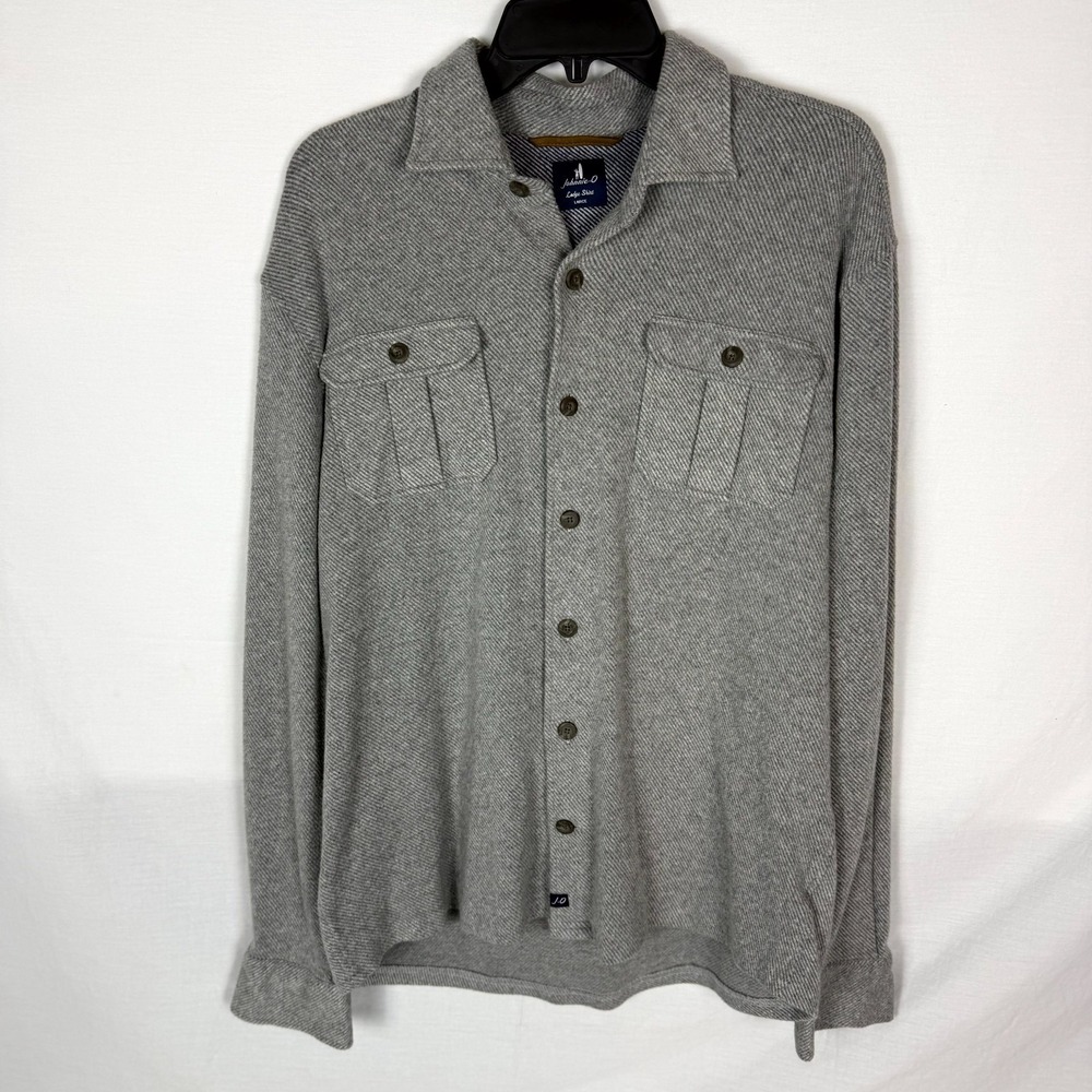 Johnnie-O Men's Carl Stretch Flannel Lodge Shirt Men's L Gray Flap Pocket Preppy